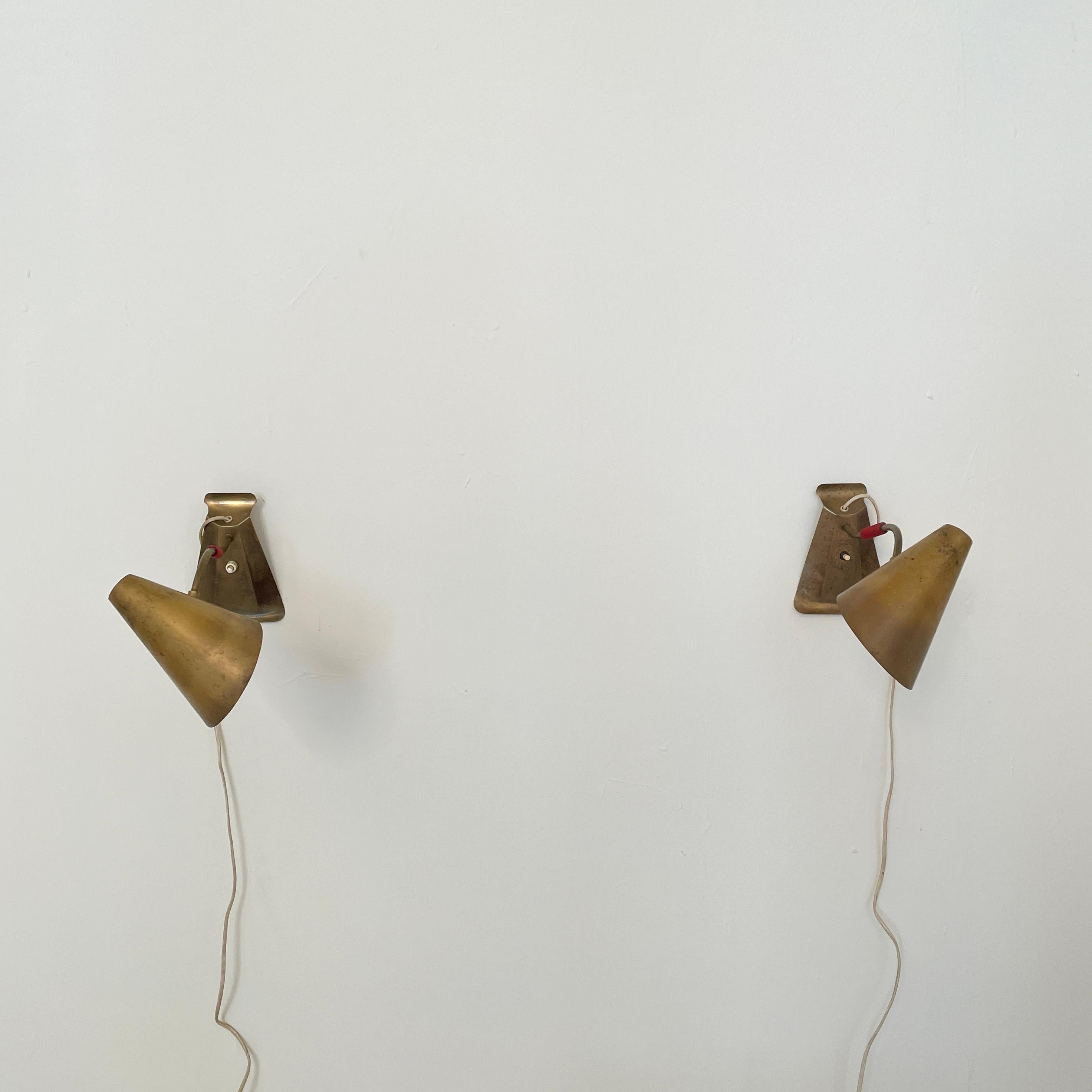 Pair of Mid Century French Brass Wall Lights in the Style Maison Lunel, 1950s 6