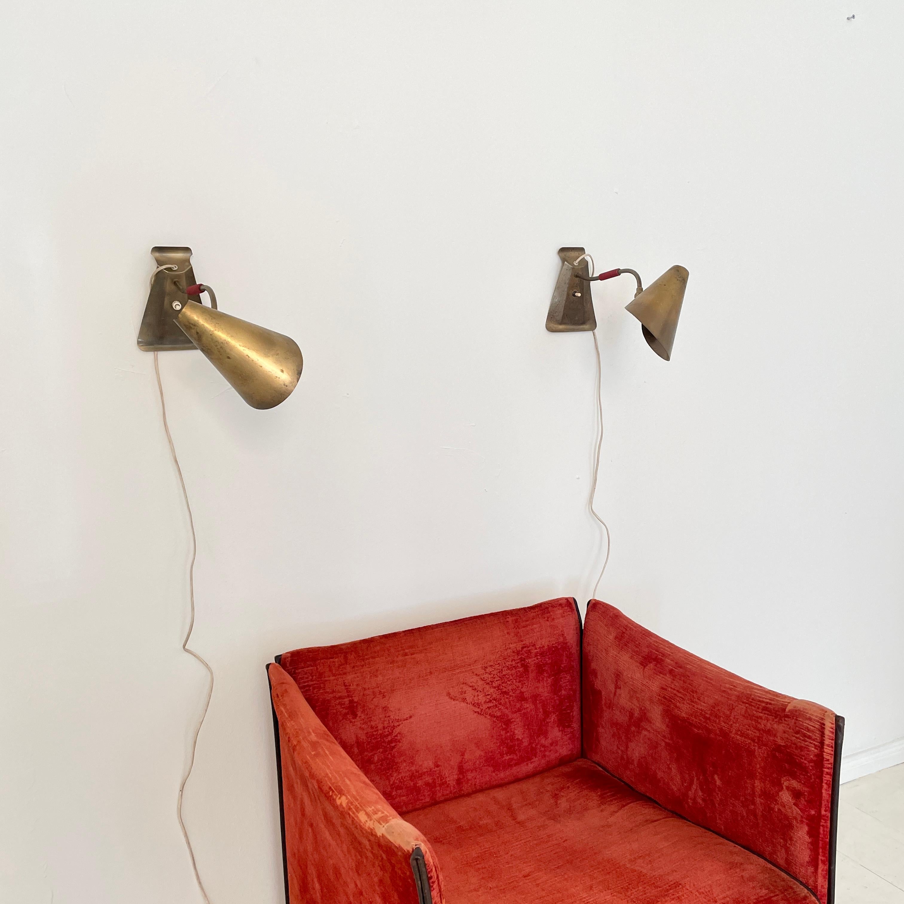 Mid-Century Modern Pair of Mid Century French Brass Wall Lights in the Style Maison Lunel, 1950s