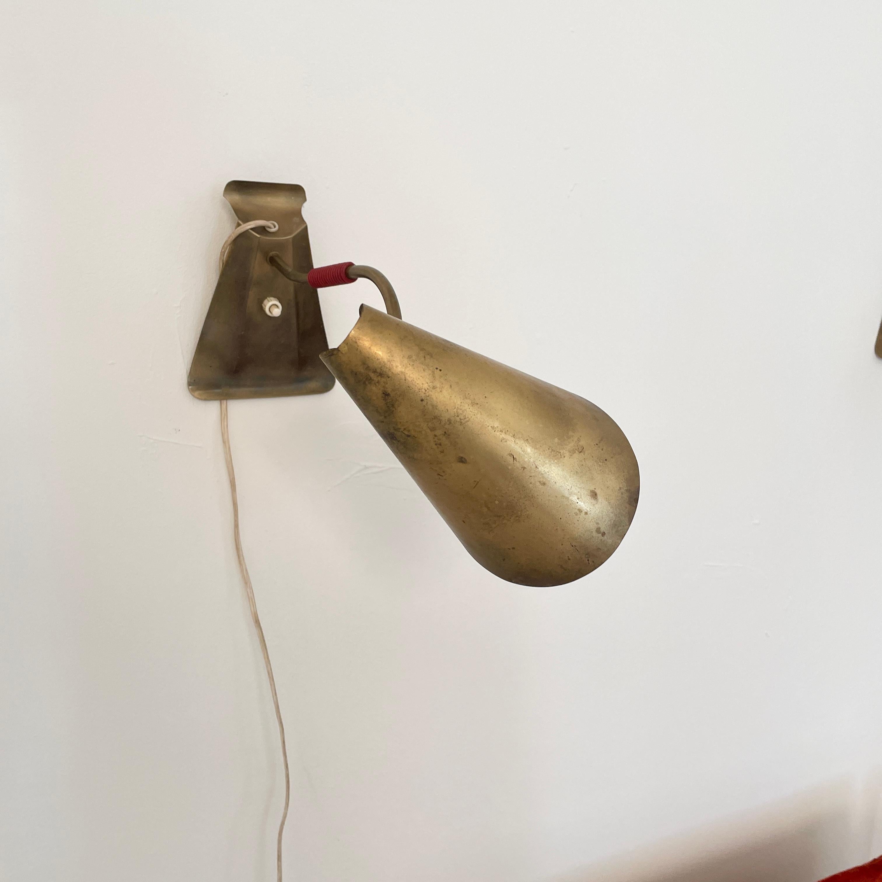 Pair of Mid Century French Brass Wall Lights in the Style Maison Lunel, 1950s 2
