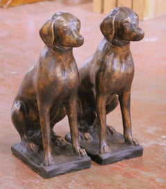 Pair of Mid-Century French Bronzed-Finish Cast Stone Labrador Dog Sculptures
