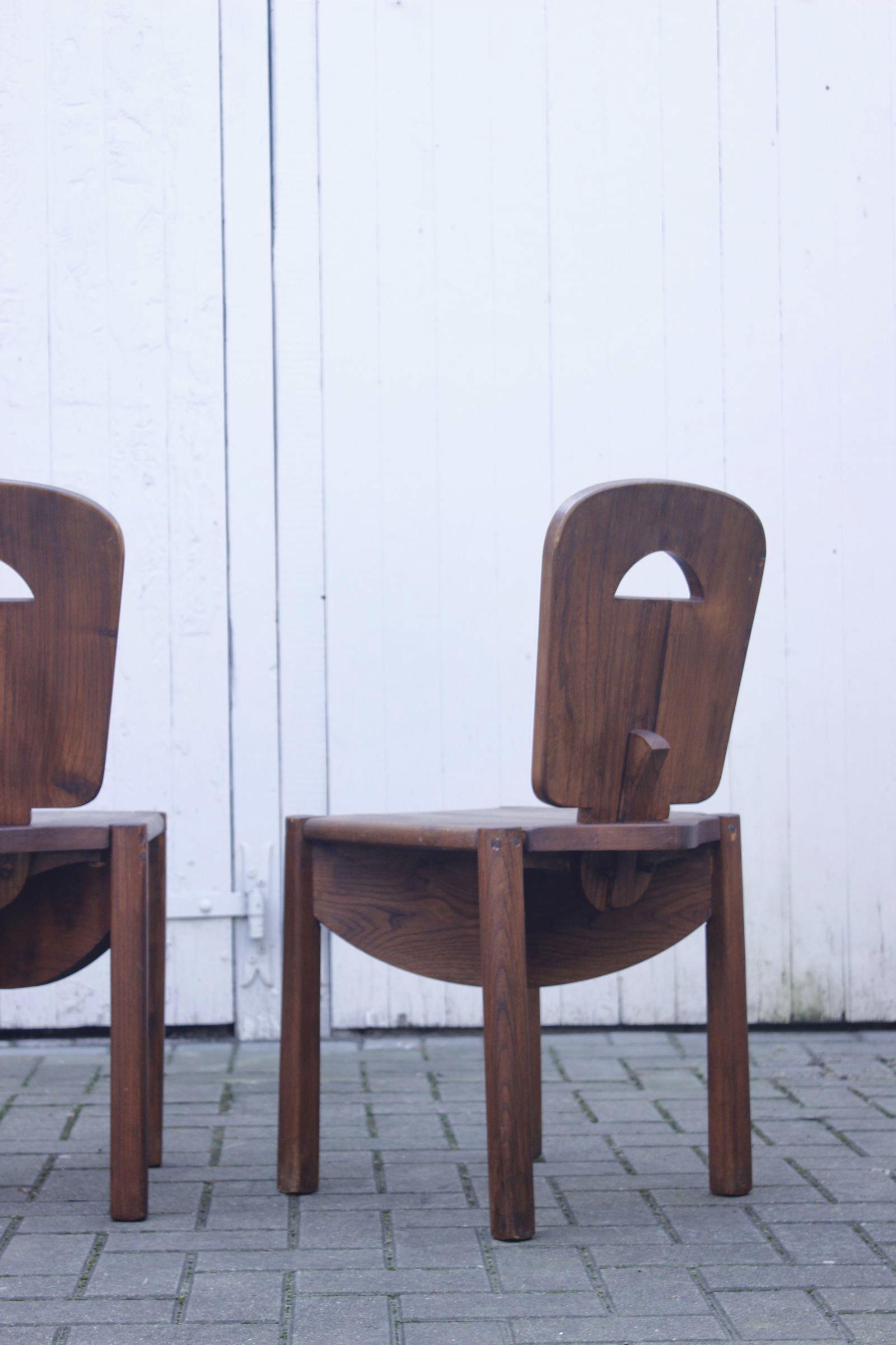 Wood Pair of  Mid-Century French brutalist mountain chairs