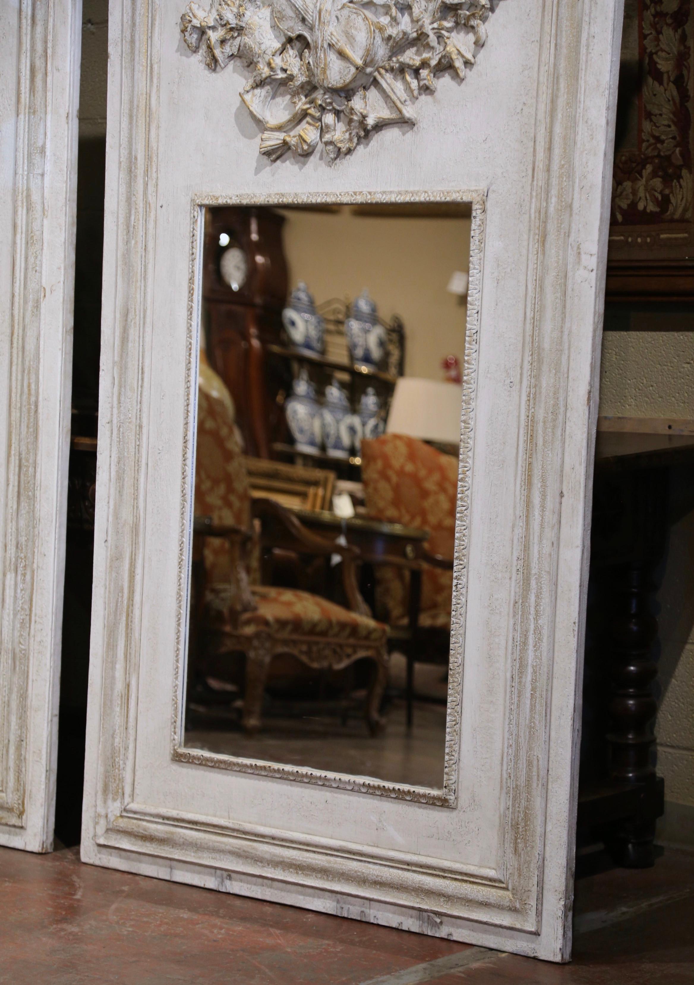 Pair of Mid-Century French Carved and Painted Trumeaux Mirrors from Normandy For Sale 2