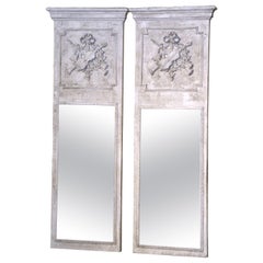 Pair of Mid-Century French Carved and Painted Trumeaux Mirrors from Normandy