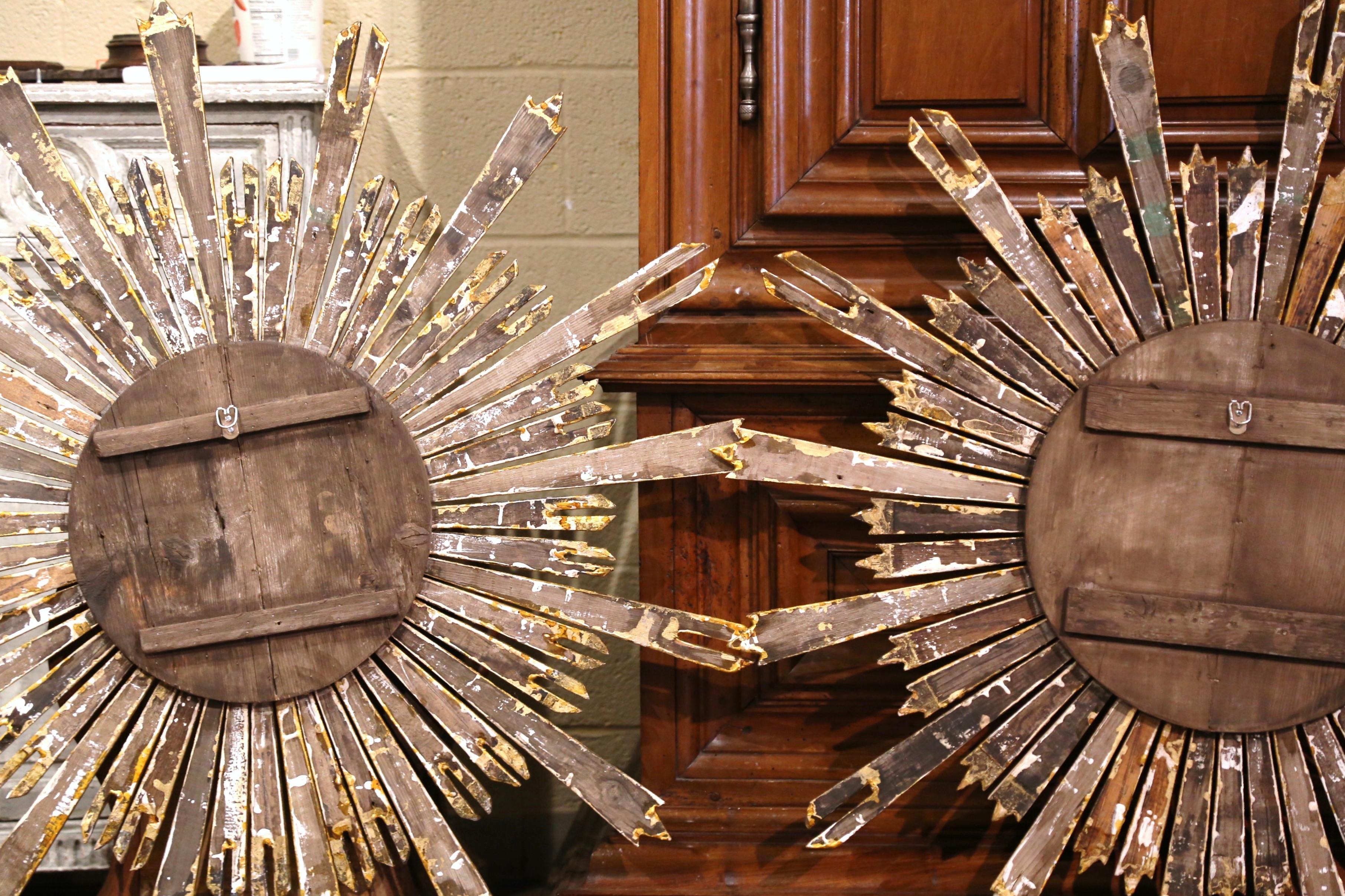 Pair of Mid-Century French Carved Giltwood Sunburst Mirrors 5