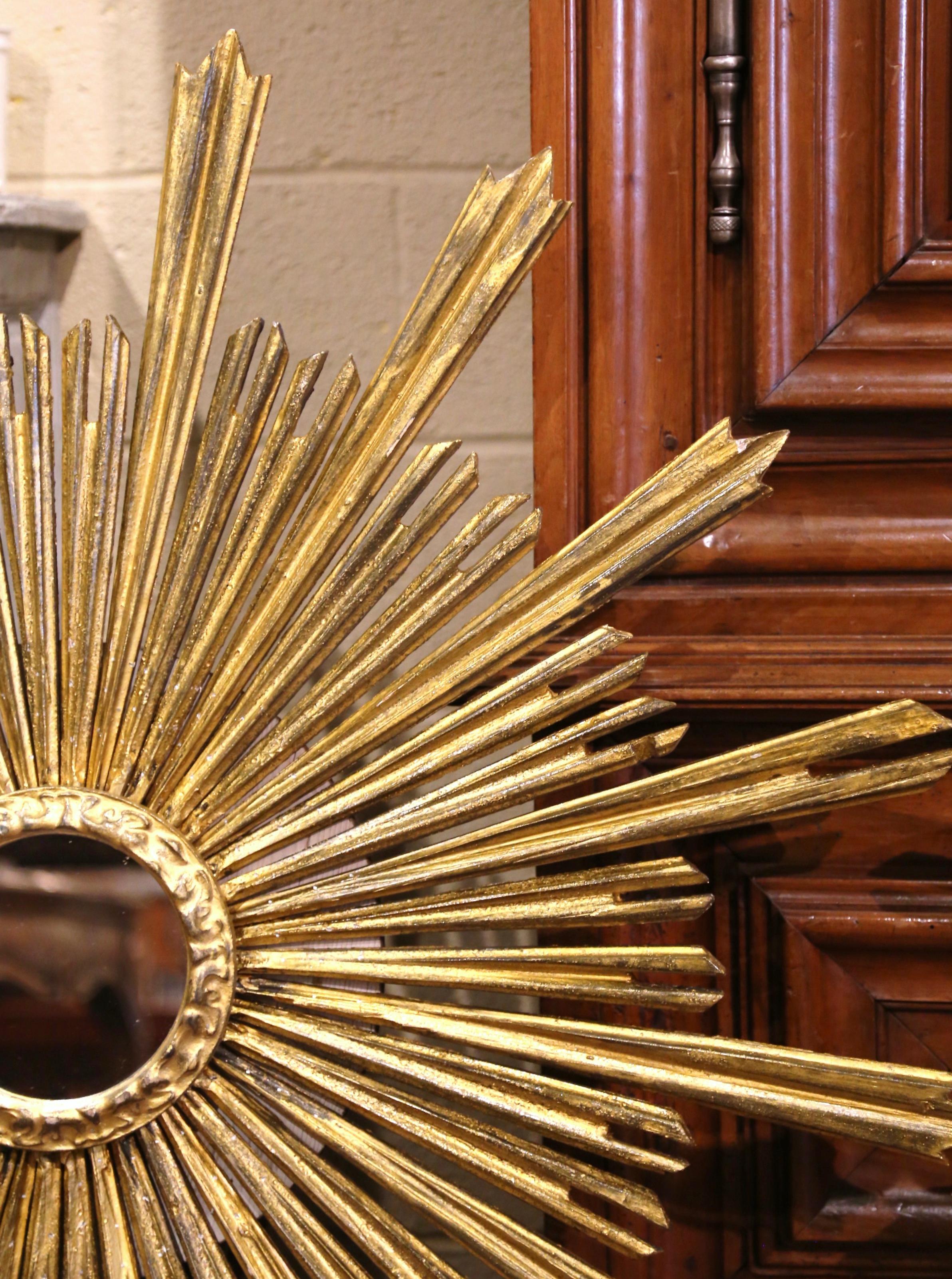 Pair of Mid-Century French Carved Giltwood Sunburst Mirrors 2