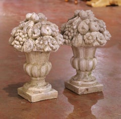 Pair of Mid Century French Carved Weathered Concrete Outdoor Vases