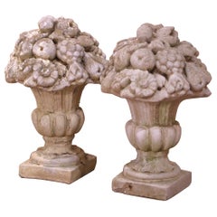 Pair of Mid Century French Carved Weathered Concrete Outdoor Vases