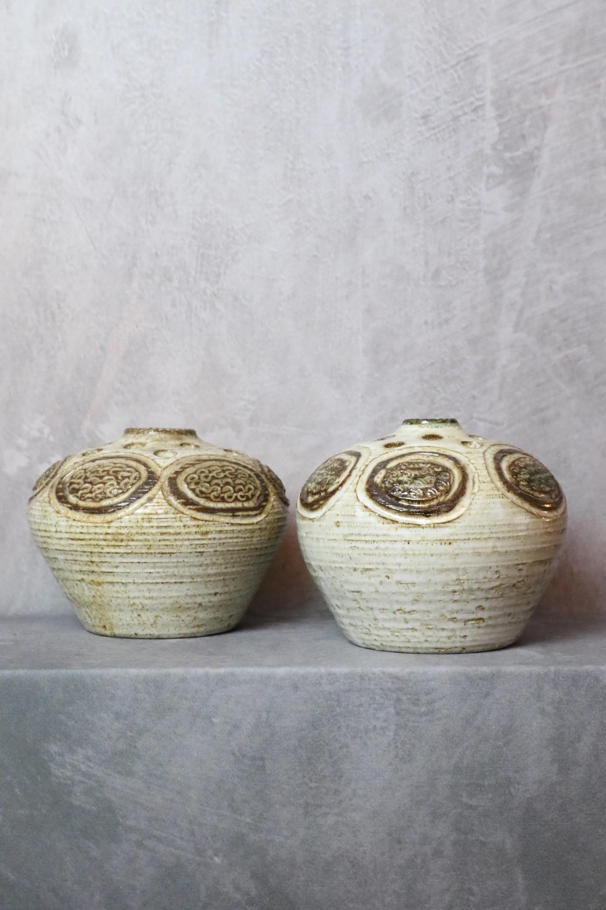 Pair of Mid-Century French Ceramic Vase by Marcel Giraud, Vallauris, 1960s In Excellent Condition In Camblanes et Meynac, FR