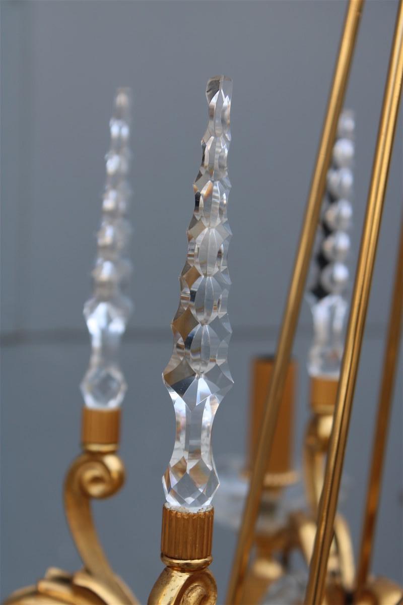 Pair of Midcentury French Chandeliers in Crystal Maison Jansen 24kt Gold For Sale 5