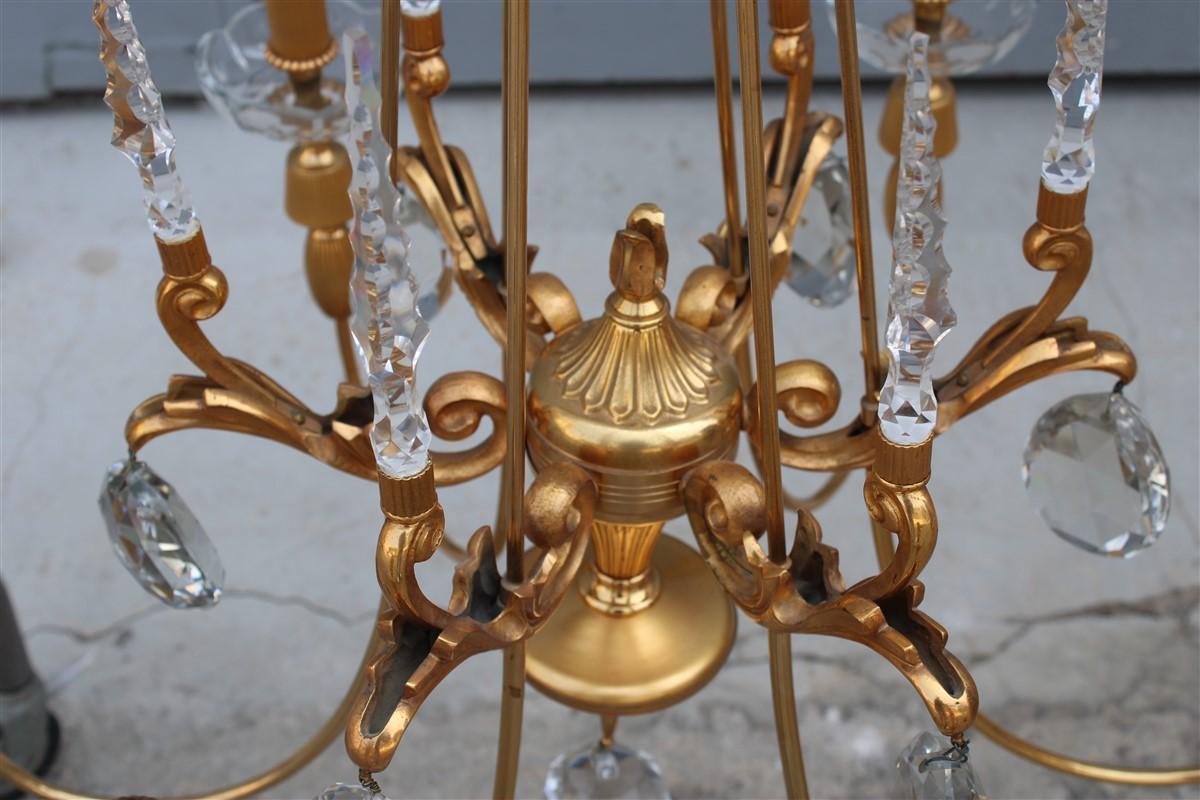 Pair of Midcentury French Chandeliers in Crystal Maison Jansen 24kt Gold For Sale 6