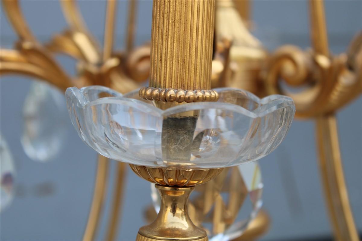 Paar französische Kronleuchter aus Kristall aus der Mitte des Jahrhunderts, Maison Jansen, 24 Karat Gold im Angebot 7