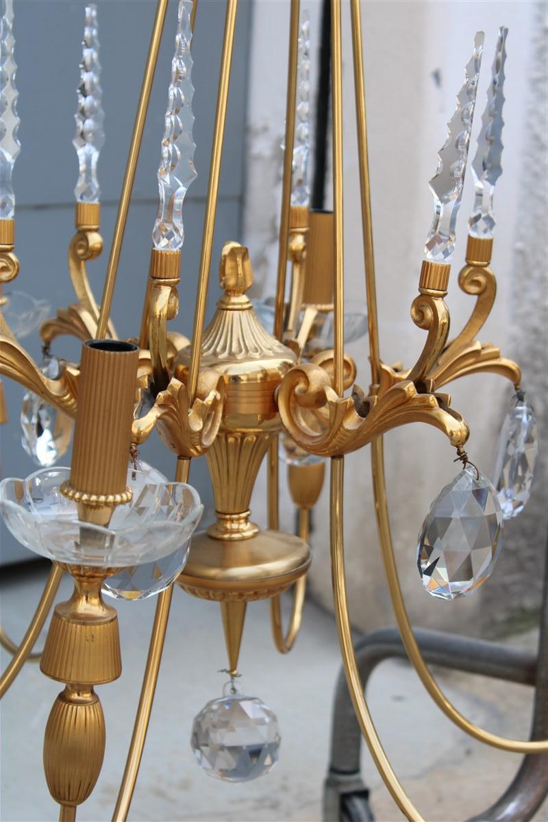 Pair of Midcentury French Chandeliers in Crystal Maison Jansen 24kt Gold For Sale 8