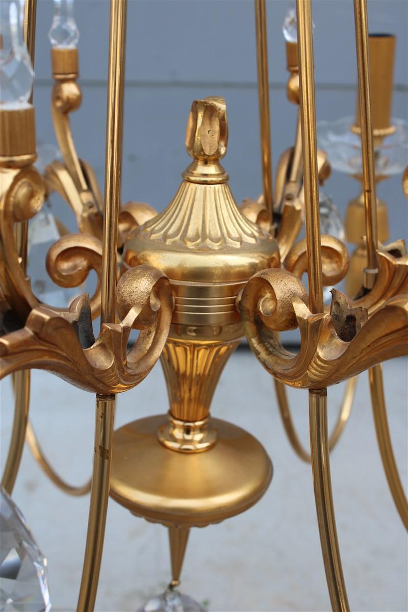 Pair of Midcentury French Chandeliers in Crystal Maison Jansen 24kt Gold For Sale 9