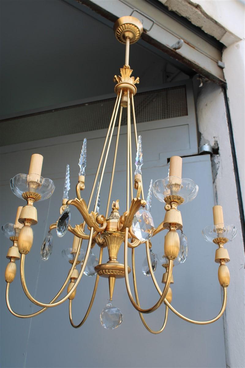 Pair of Midcentury French Chandeliers in Crystal Maison Jansen 24kt Gold For Sale 10
