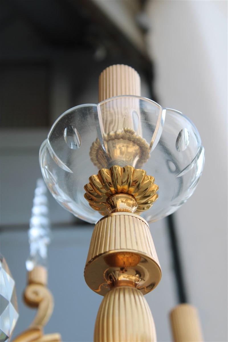 Pair of Midcentury French Chandeliers in Crystal Maison Jansen 24kt Gold For Sale 12