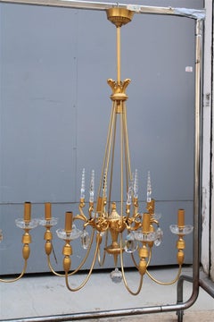 Paar französische Kronleuchter aus Kristall aus der Mitte des Jahrhunderts, Maison Jansen, 24 Karat Gold
