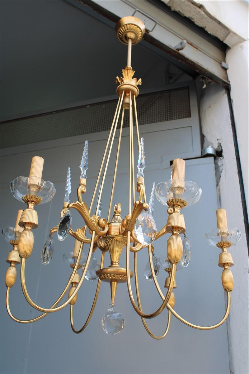 Coppia di lampadari francesi del Medioevo in cristallo Maison Jansen con oro 24 carati in vendita 13