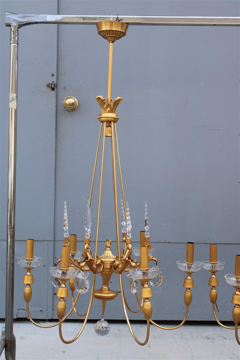 Mid-Century Modern Pair of Midcentury French Chandeliers in Crystal Maison Jansen 24kt Gold For Sale