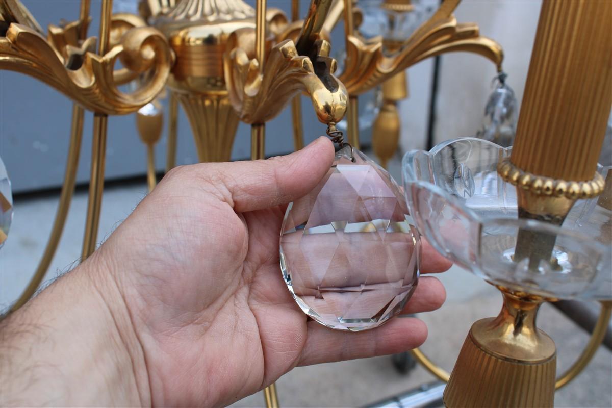 Paar französische Kronleuchter aus Kristall aus der Mitte des Jahrhunderts, Maison Jansen, 24 Karat Gold im Zustand „Gut“ im Angebot in Palermo, Sicily
