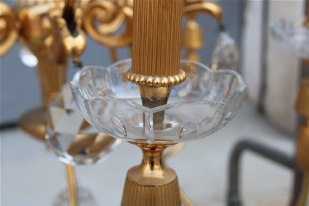 Paar französische Kronleuchter aus Kristall aus der Mitte des Jahrhunderts, Maison Jansen, 24 Karat Gold (Mitte des 20. Jahrhunderts) im Angebot