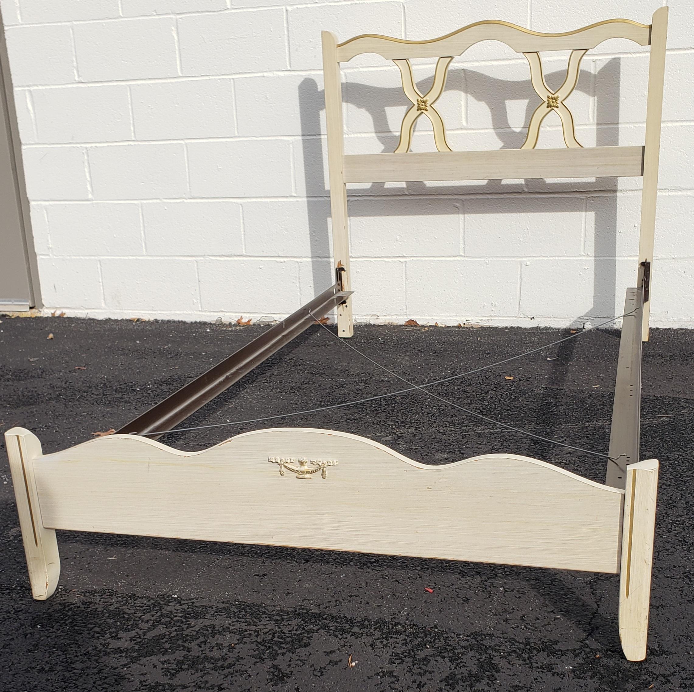 20th Century Pair of Mid-Century French Country Twin Size Bedframes and Bedside Chest For Sale