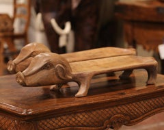 Pair of Midcentury French Display Serving Platters with Pig Sculpture