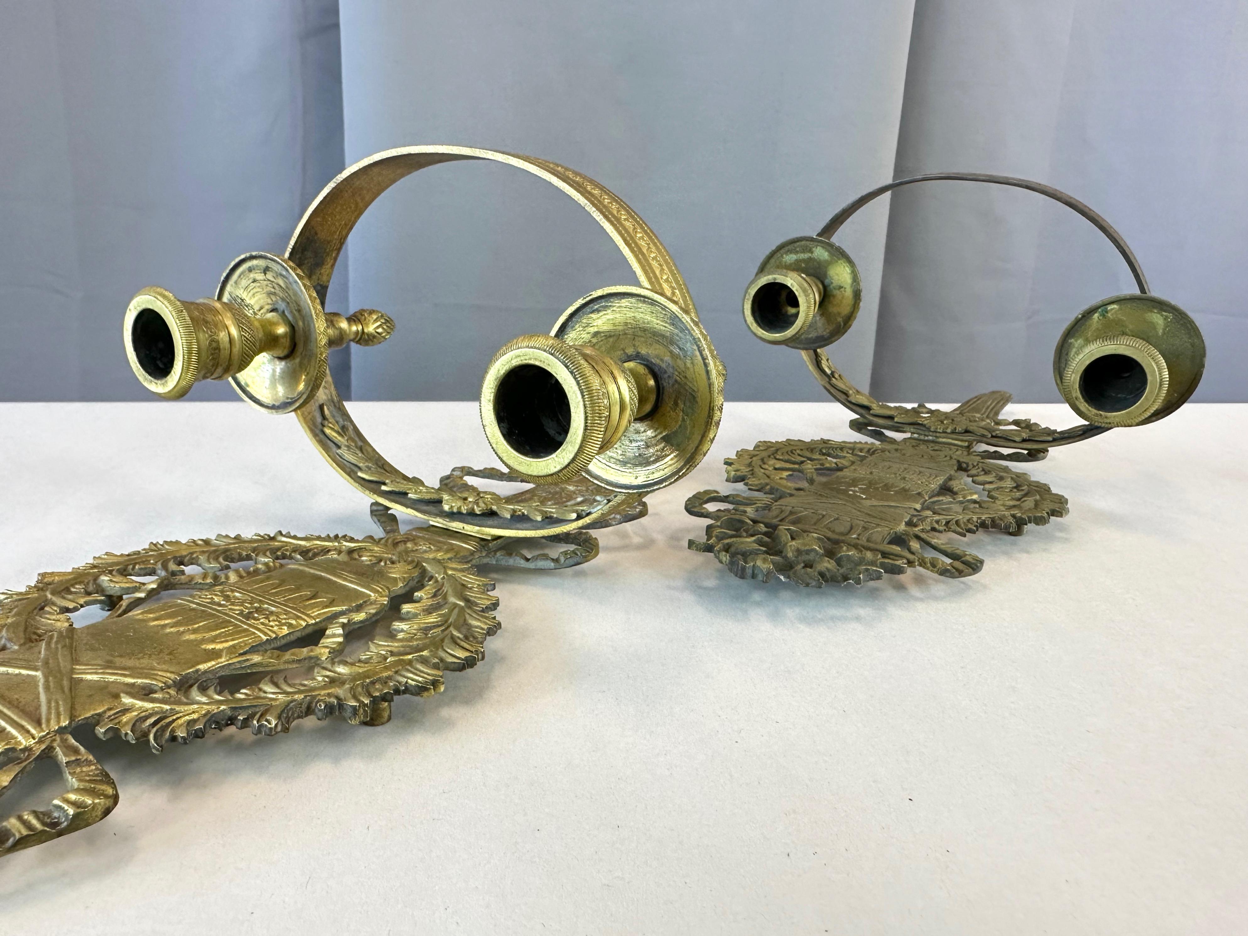 Pair of Mid-Century French Empire-Style Brass Candle Sconces, 1950s For Sale 11