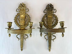 Pair of Mid-Century French Empire-Style Brass Candle Sconces, 1950s