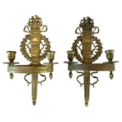 Pair of Mid-Century French Empire-Style Brass Candle Sconces, 1950s