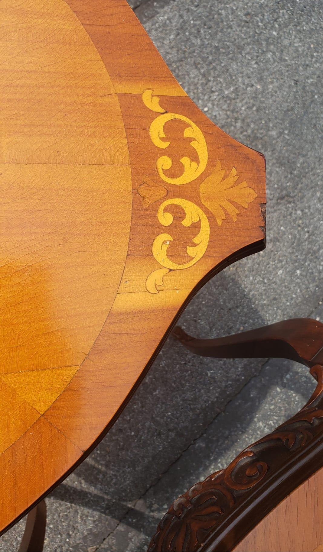 Pair of Mid-Century French Empire Style Carved Walnut and Marquetry Side Tables In Good Condition For Sale In Germantown, MD
