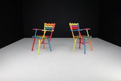 Pair of Mid-Century French Folk Art Painted Beechwood Chairs, France, 1960s