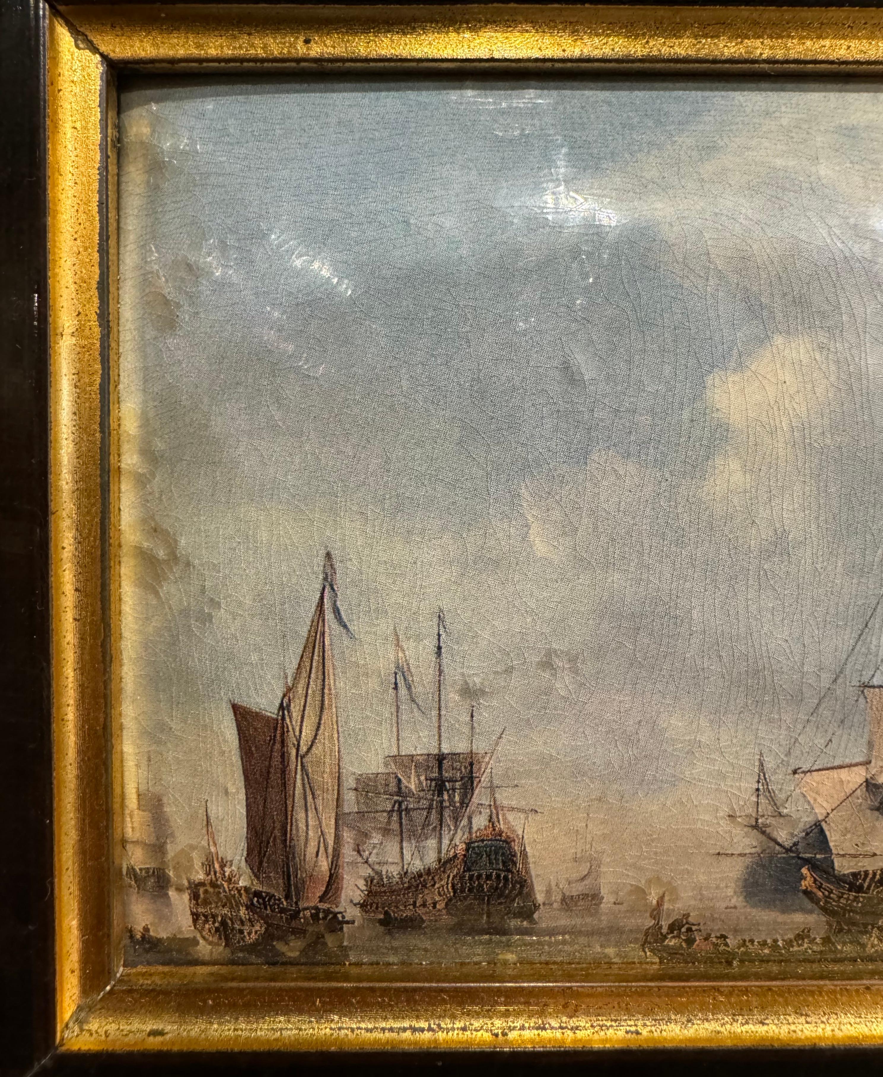 Pair of Mid-Century French Framed Nautical Paintings After W. Van de Velde For Sale 4