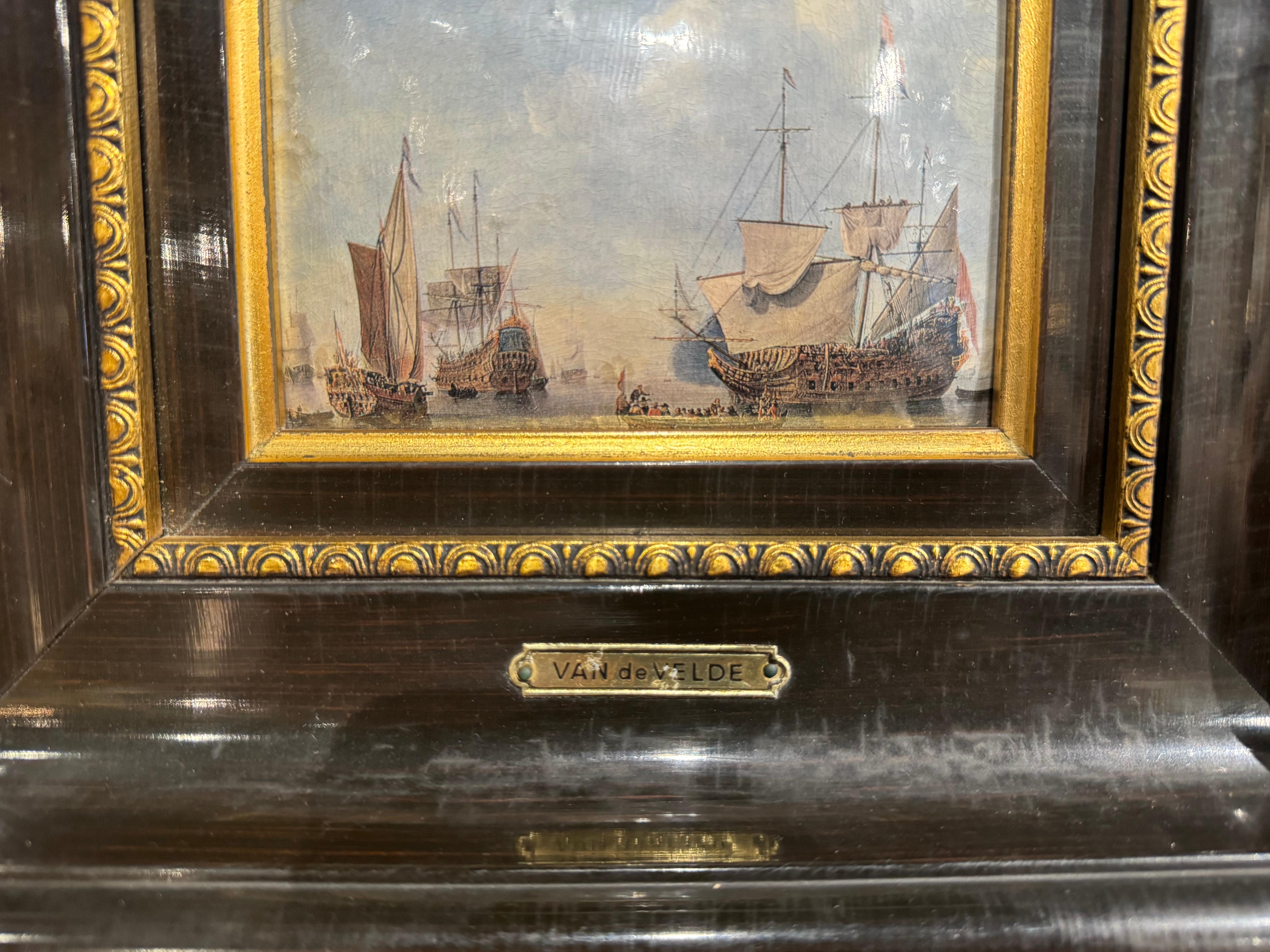 Pair of Mid-Century French Framed Nautical Paintings After W. Van de Velde For Sale 1