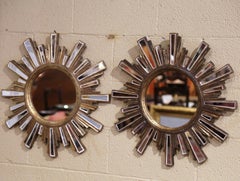 Pair of Midcentury French Giltwood and Cut Glass Wall Sunburst Mirrors