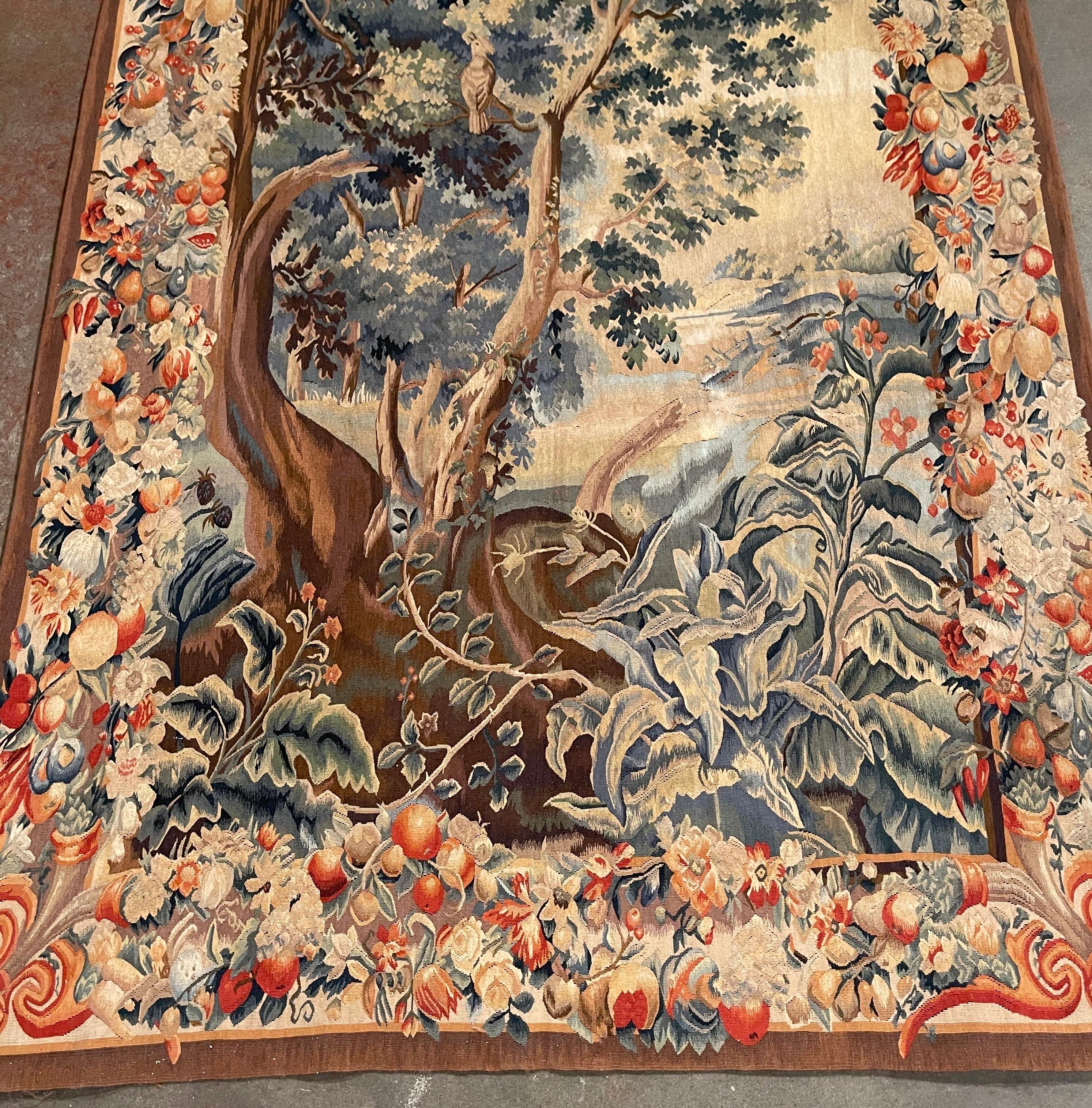 Pair of Mid-Century French Hand Woven Verdure Tapestries w/ Bird & Foliage Motif 4