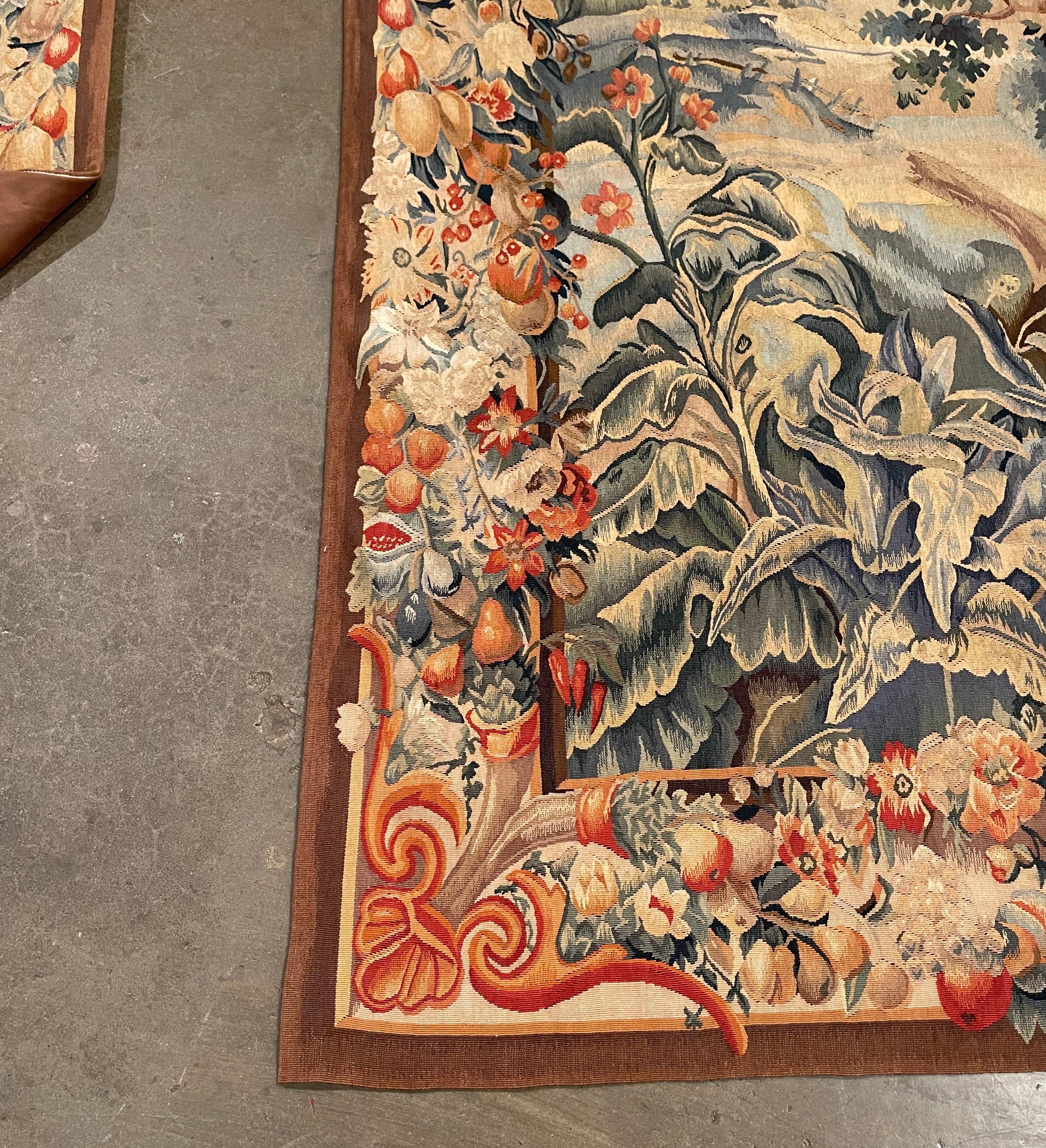 Pair of Mid-Century French Hand Woven Verdure Tapestries w/ Bird & Foliage Motif 9