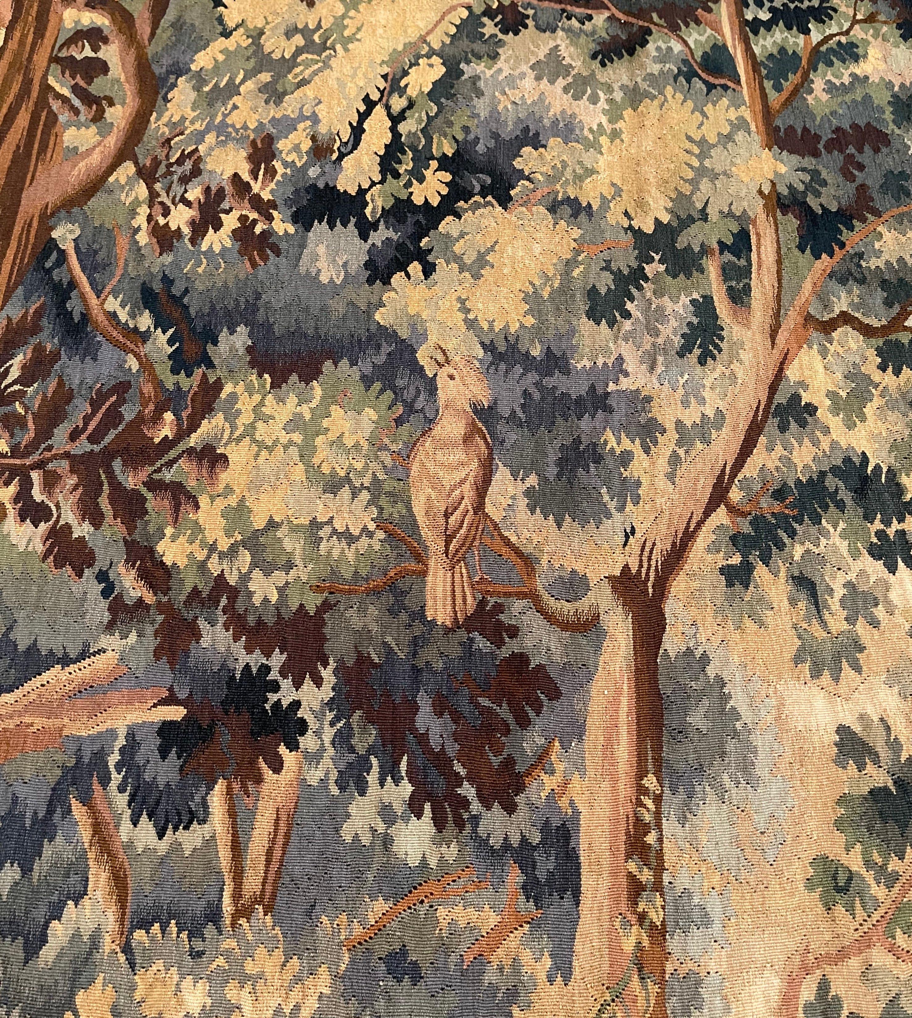 Pair of Mid-Century French Hand Woven Verdure Tapestries w/ Bird & Foliage Motif 10
