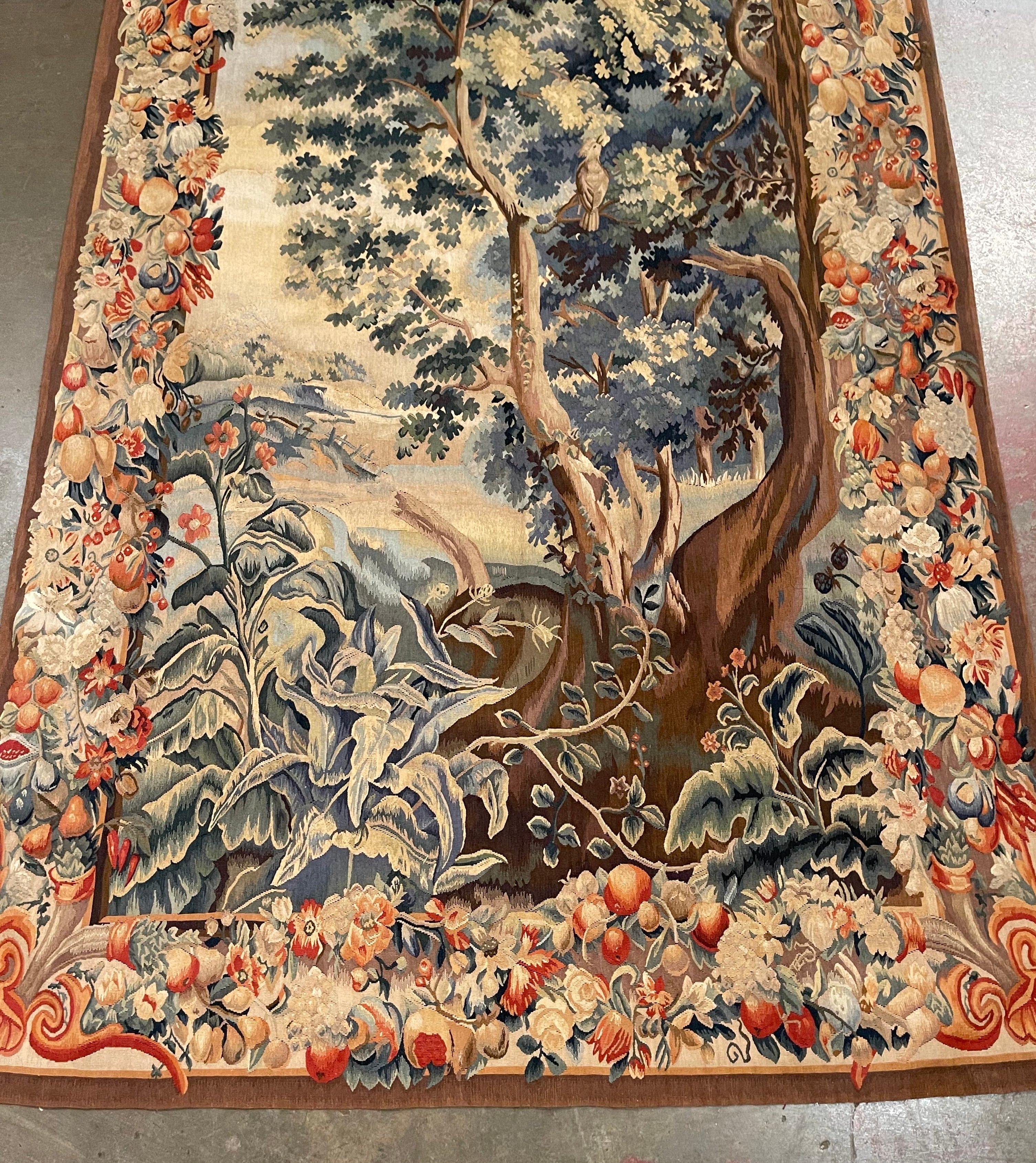 Pair of Mid-Century French Hand Woven Verdure Tapestries w/ Bird & Foliage Motif 2