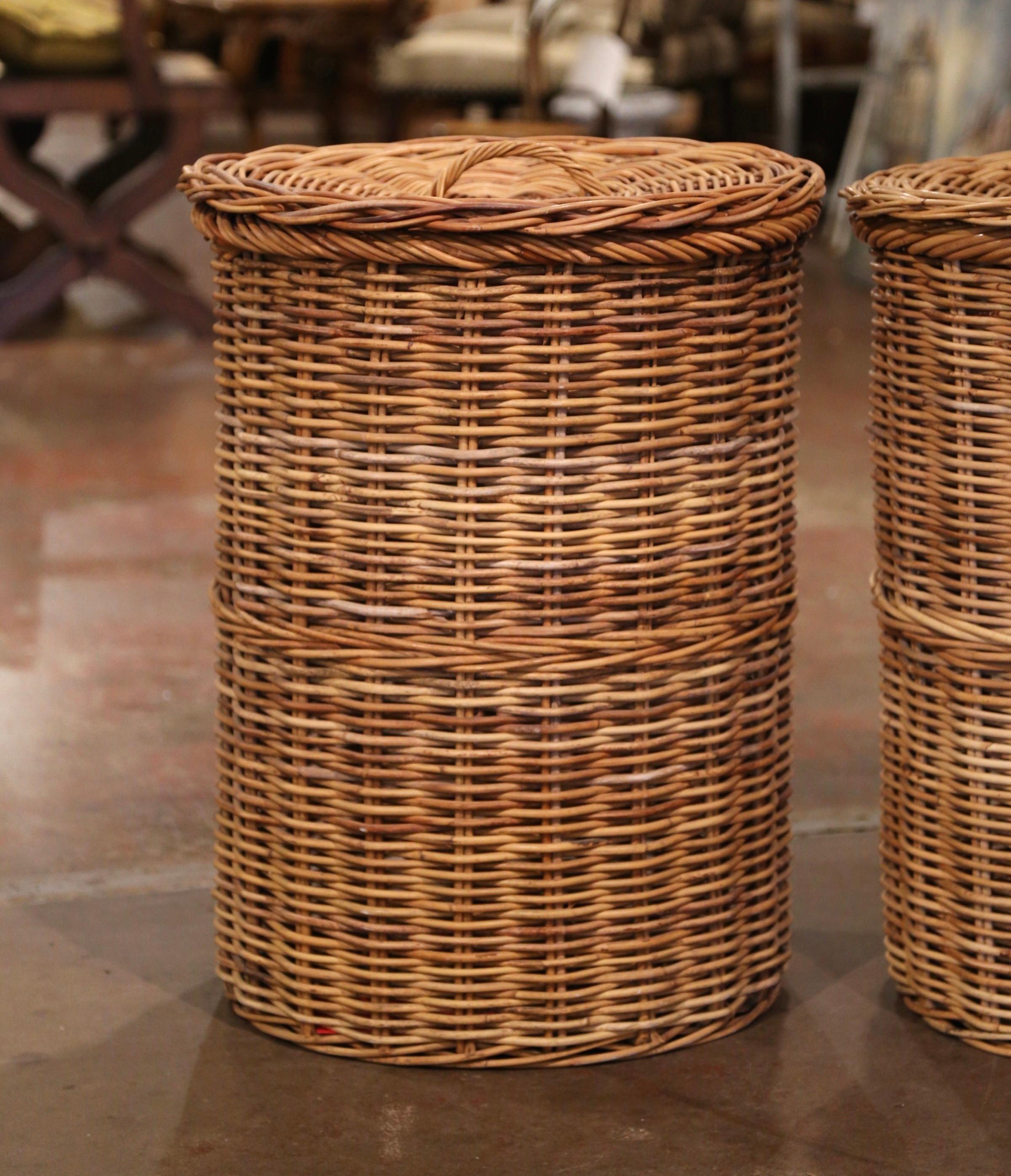 tall wicker basket with lid