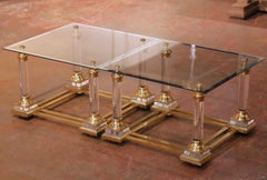 Pair of Mid-Century French Hollywood Regency Acrylic and Brass Side Tables
