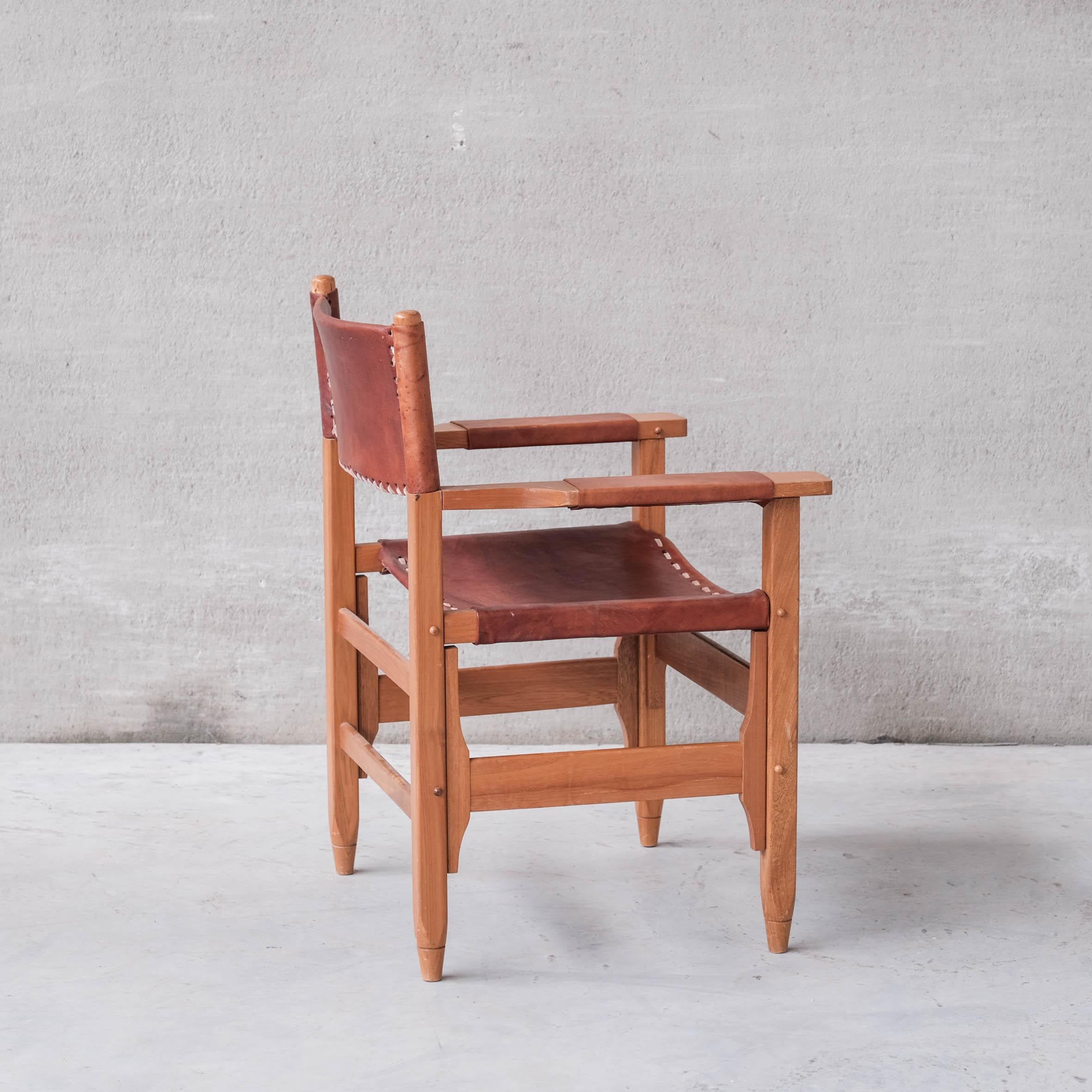 Pair of Mid-Century French Leather Armchairs In Good Condition For Sale In London, GB