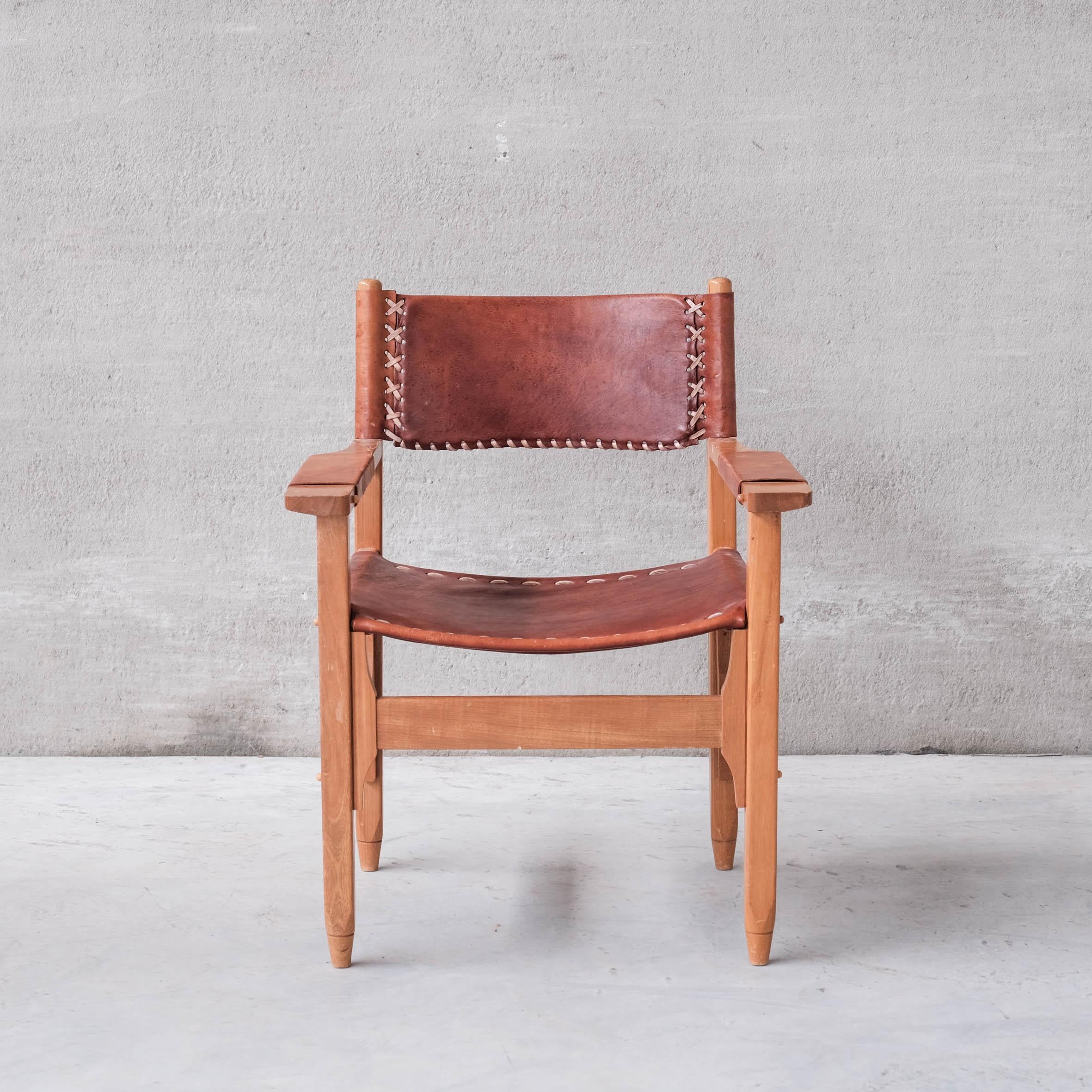 20th Century Pair of Mid-Century French Leather Armchairs For Sale