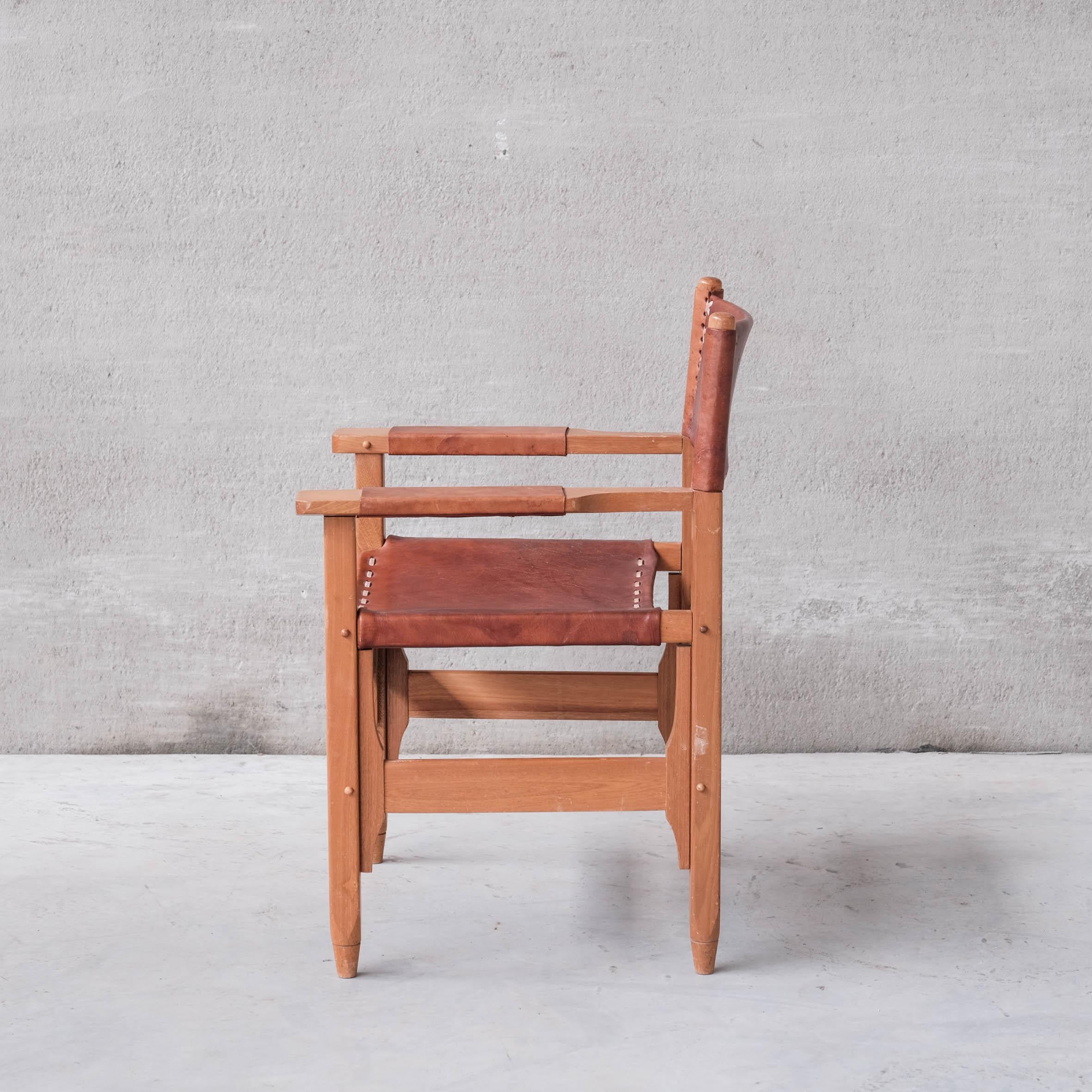 Pair of Mid-Century French Leather Armchairs For Sale 1