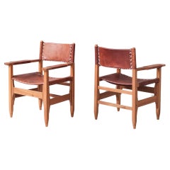 Pair of Mid-Century French Leather Armchairs