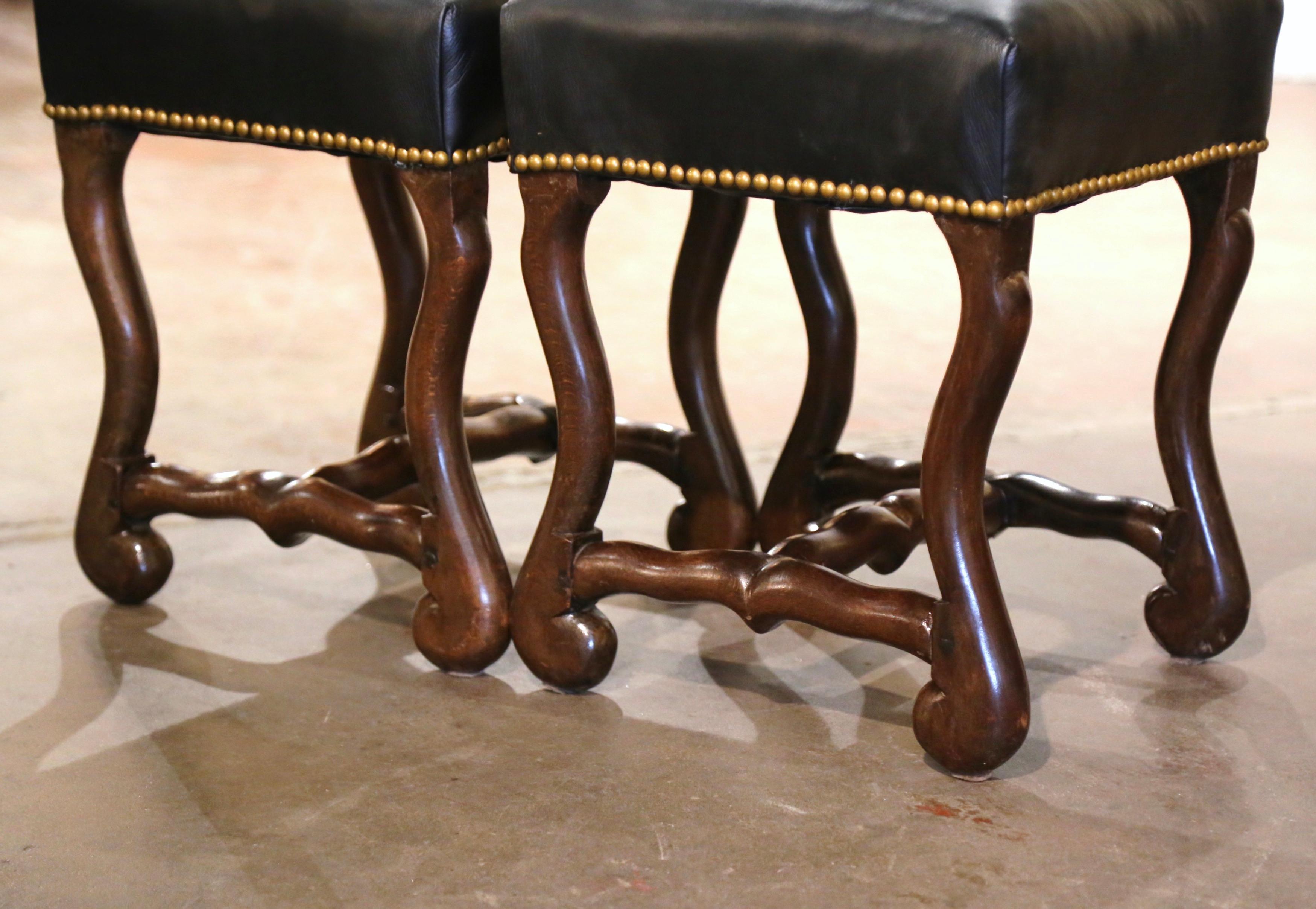20th Century Pair of Mid-Century French Leather Top Carved Walnut 