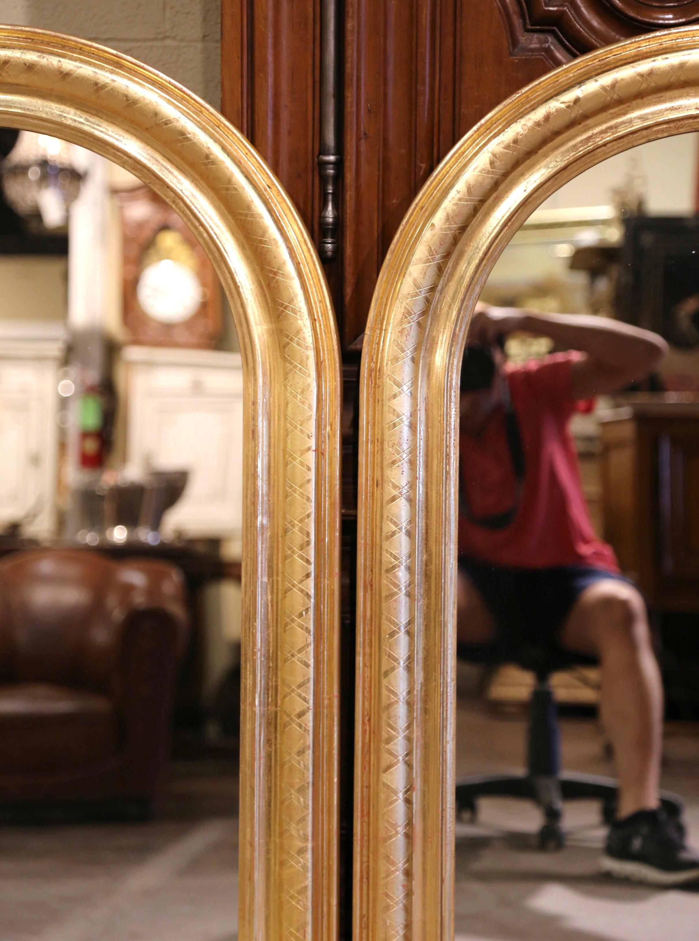 Pair of Mid-Century French Louis Philippe Arched Giltwood Wall Mirrors  In Excellent Condition In Dallas, TX