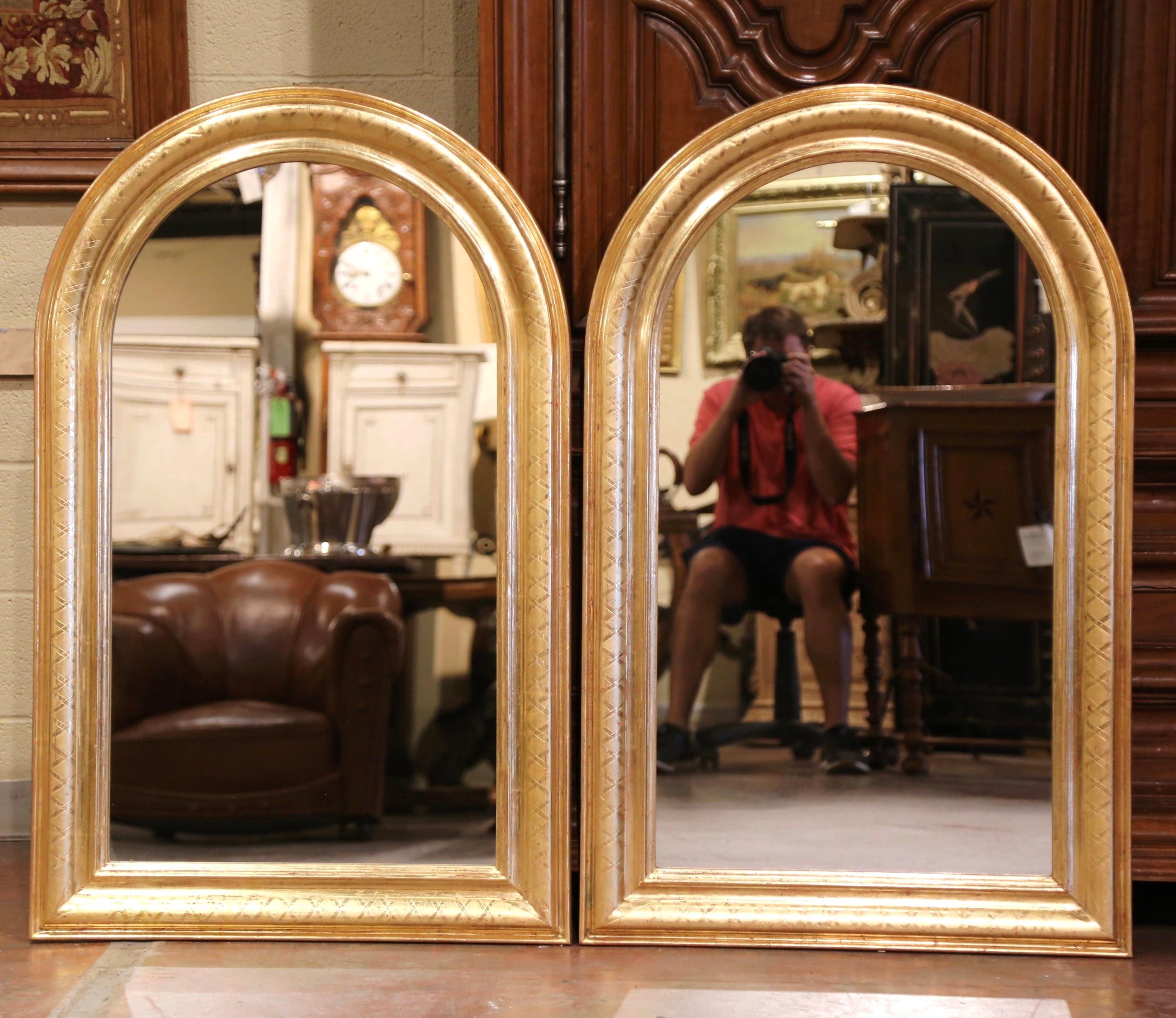 20th Century Pair of Mid-Century French Louis Philippe Arched Giltwood Wall Mirrors 