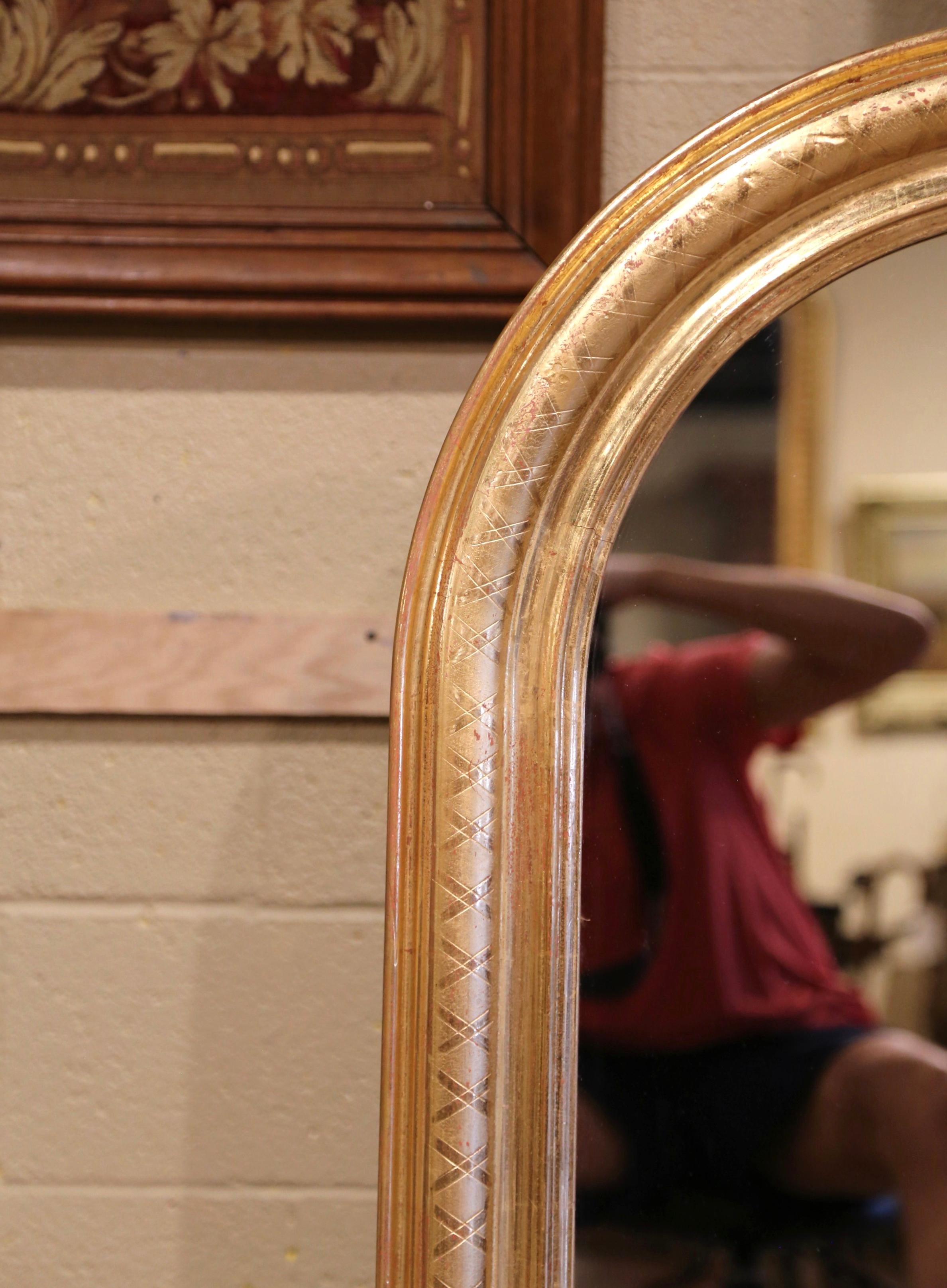 Gold Leaf Pair of Mid-Century French Louis Philippe Arched Giltwood Wall Mirrors 