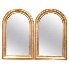 Pair of Mid-Century French Louis Philippe Arched Giltwood Wall Mirrors