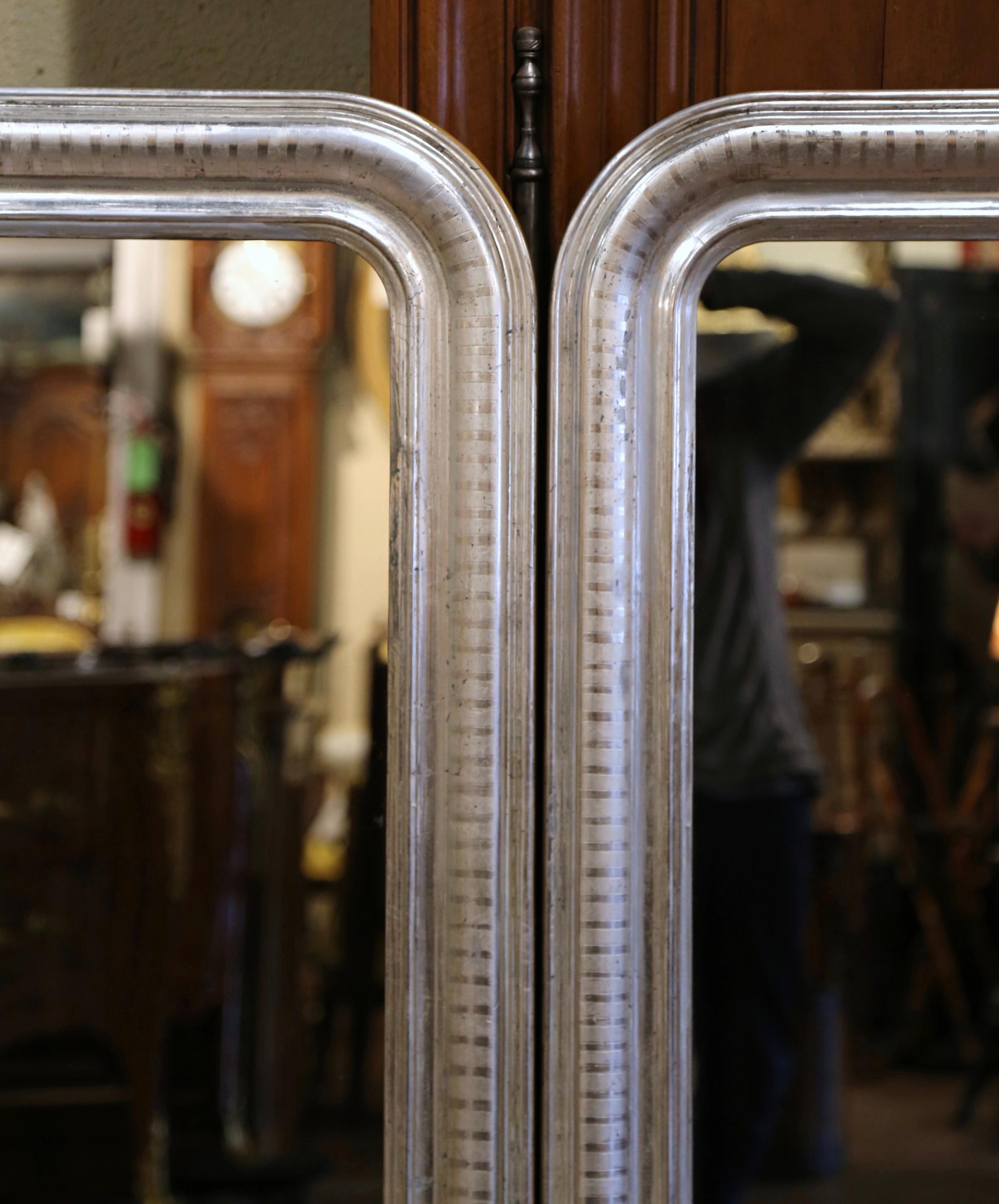Pair of Mid-Century French Louis Philippe Carved Silver Leaf Wall Mirrors In Excellent Condition For Sale In Dallas, TX